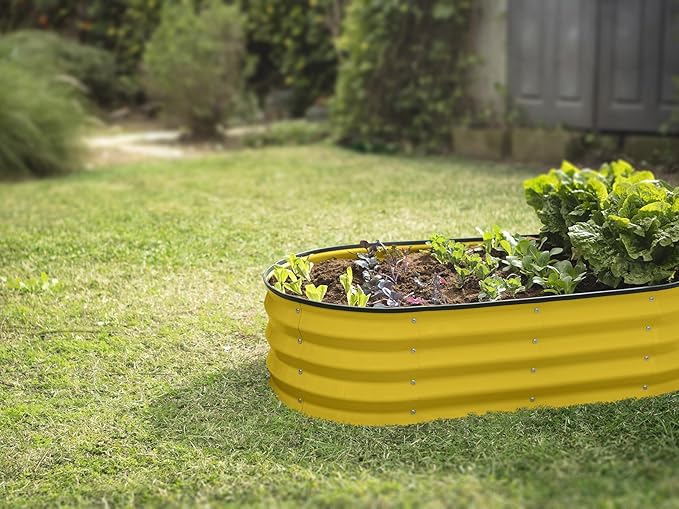 Galvanized Raised Garden Beds Outdoor // 4×2×1 ft Planter Raised Beds for Gardening, Vegetables, Flowers (Yellow) // Large Metal Garden Box