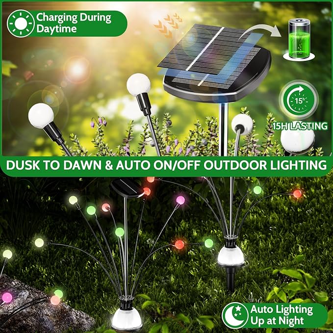 AOSEA Solar Garden Lights Outdoor, Solar Fairy Sway by Wind, RGB Color Firefly for Patio Pathway Outdoor Garden Yard Sidewalk Decoration, Gardening Gifts for Outdoor Lighting (4 Pack)