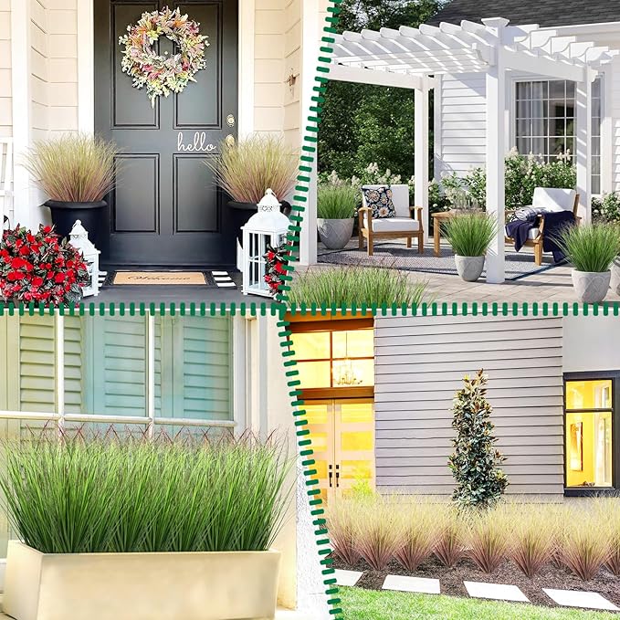 100Pcs Artificial Grass Plants Faux Shrubs Wheat Grass Fake Tall Grass Plants for Outdoor Decor Greenery Stems Weed for Room Indoor Home Decor（Green Red Tail