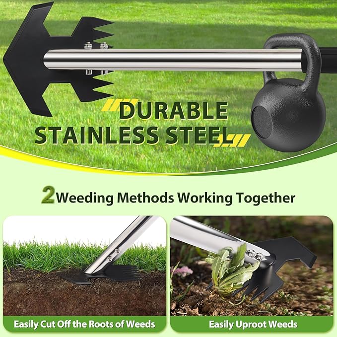 Hoe Garden Tool, Scuffle Garden Hoe for Weeding with 30-60 Inch Steel Long Handle, Dual Use Sharp Gardening Hula Hoe, Adjustable Rocket Shaped Weed Remover Action Hoe