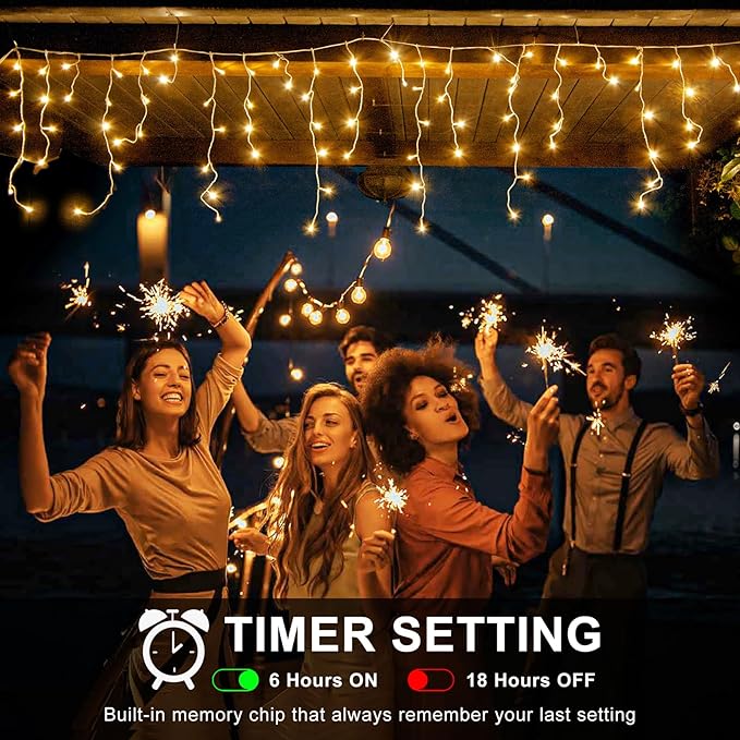 Icicle Christmas Lights, 98FT 1216 LED Icicle Lights for Outside with 228 Drops, 8 Modes Waterproof Twinkle String Lights for House Bedroom Wedding Holiday Decorations, Warm White