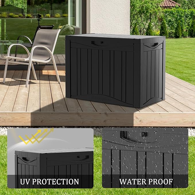 45 Gallon Waterproof Deck Storage Box - All-Weather Outside Storage Box with Lock, Outdoor Box Storage for Patio/Pool Accessories, UV-Resistant Resin, Matte Black