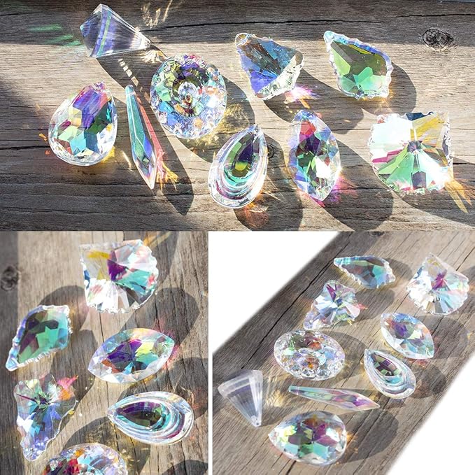 H&D HYALINE & DORA 10pcs Coloful Crystal Chandelier Lamp Lighting Drops Pendants Prisms Hanging Glass Prisms Parts Suncatcher Home Car Decor