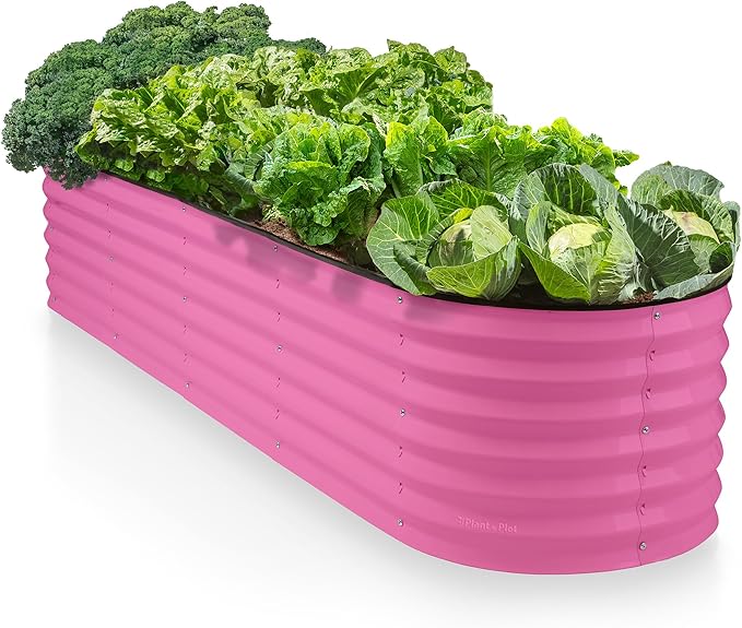 9-in-1 Galvanized Steel Raised Garden Bed // 8×2×1.5 ft Modular Planter for Gardening, Vegetables, Flowers // 18" Tall Metal Raised Garden Beds Outdoor (Pink) // Patented Design Planter Box