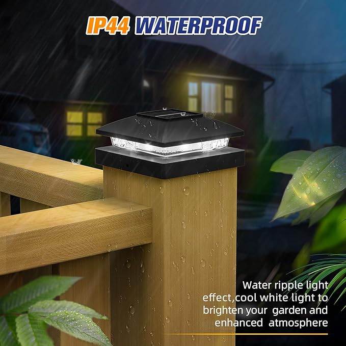 APONUO Solar Post Cap Lights for 4x4 Wood & Vinyl Posts, IP44 Waterproof Cool White LED 4x4 Post Solar Lights, Outdoor Garden Patio Yard Decor, 8 Pack (Black)