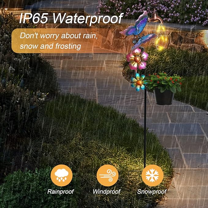 Afirst Solar Outdoor Decorative Butterfly Lights - Faucet Shaped Twinkling Light Garden Stake Decorations for Pathway Lawn Patio Courtyard Backyard