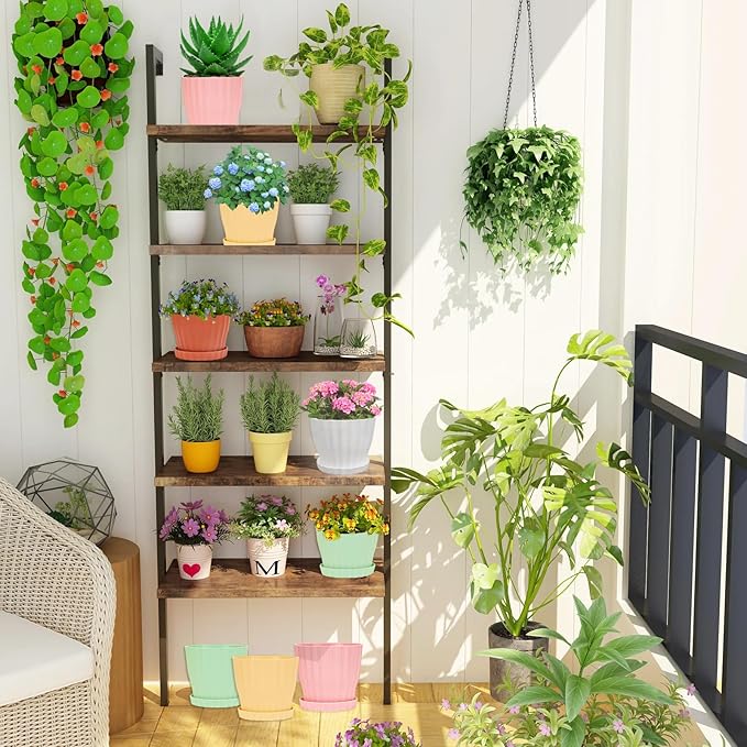 6 inch Flower Pots for Plants with Drainage Holes and Saucer, 5 Pack Plastic Plant Pots Indoor Planters for Outdoor Plants Small Garden House Home Decor, Nursery Pots for Succulent Colorful