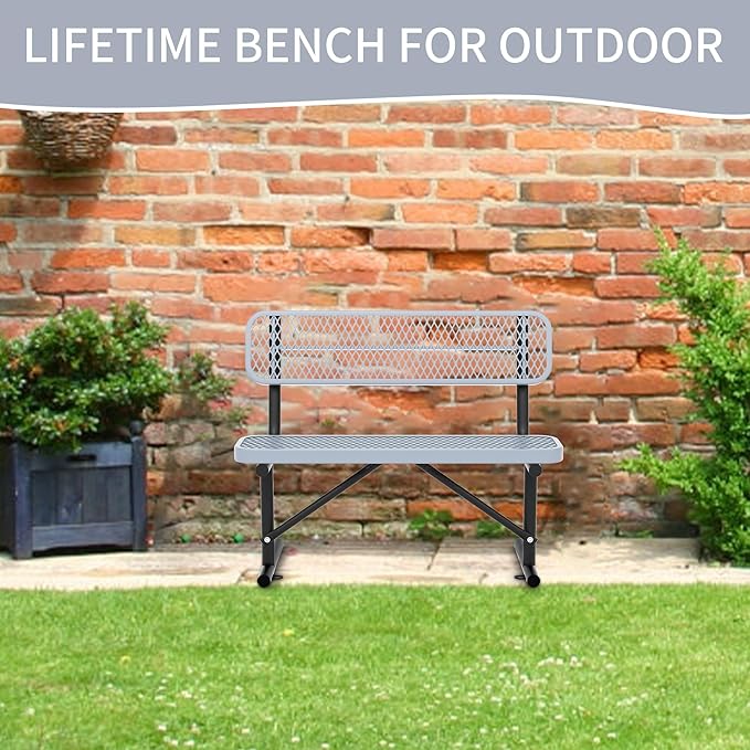 4/6/8 Feet Park Bench for Outside Heavy Duty Metal, Garden Benches Outdoor Bench with Backrest & Portable Frame, for Shopping Malls Stores Parks Patios Decks, Grey