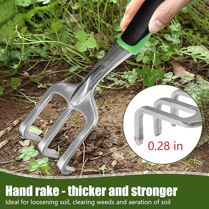 Garden Hand Tools Set,3PCS Aluminum Heavy Duty Gardening Tool Set,Weeding Tools Gardening,Soil Scoop,Hand Rake,Weeder,Non-Slip Rubber Grip, Ideal for transplanting, Weeding, Digging and Planting