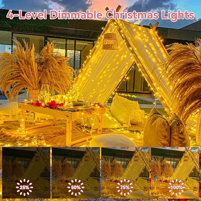 Heceltt 1600 LED 630 FT String Lights Outdoor, 8 Modes Warm White Christmas Lights Plug in, IP44 Waterproof Led String Lights with Timer and Memory for Xmas Holiday Wedding Decorations