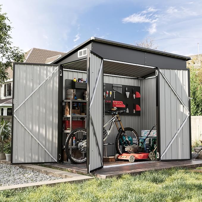 Aoxun 7' x 4' Shed 140 CU.FT Outdoor Waterproof Storage Shed with Triple Lockable Door Garden Metal Tool Shed for Outside