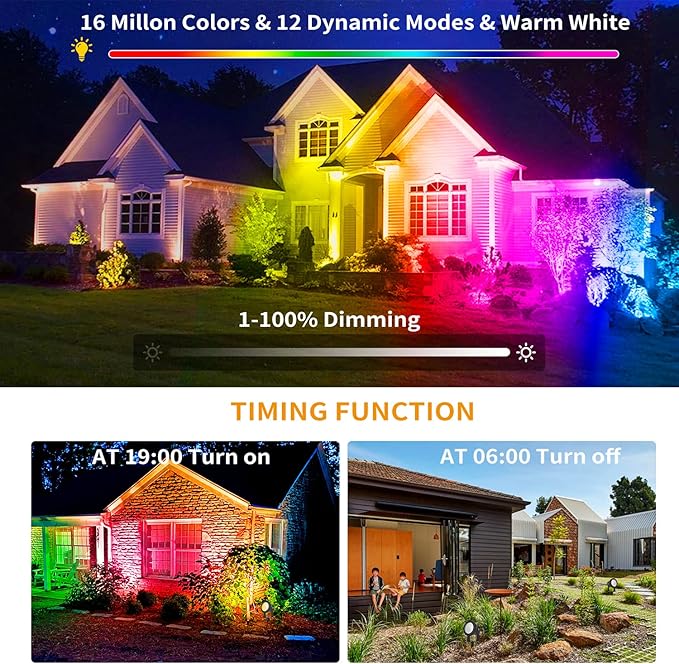 Halloween Outdoor Spotlights, 2 in 1 Smart 15W Color Changing Landscape Lights RGB Landscape Lighting Waterproof Spot Lights Outdoor for Yard Garden Patio Lawn Decoration, 2Pack