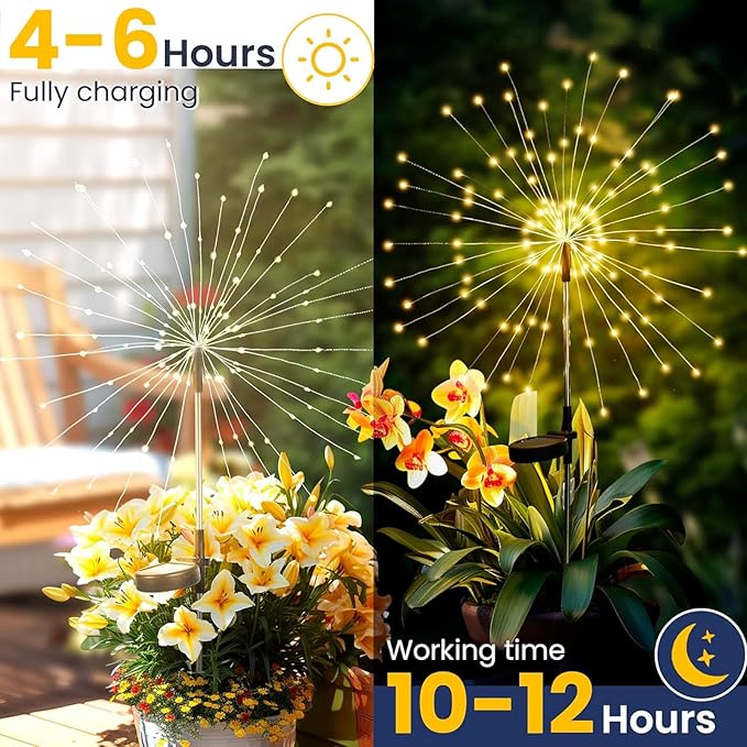 4 Pack Solar Firework Lights 150 LED Create Magical Nights, Waterproof Starburst Fairy Lights for Garden Yard Patio Christmas Romantic Wedding Party Decor(Warm White)
