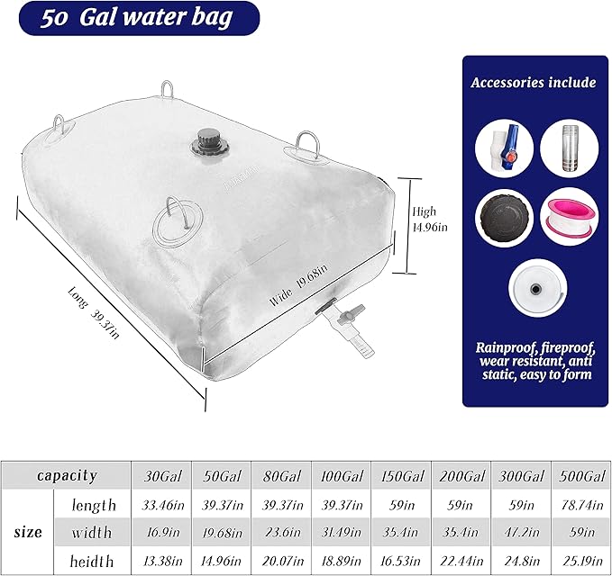 50Gal Portable Water Storage Bladder, Foldable Large Capacity Container Water Tank, Agricultural Irrigation, Camping, Firefighting, Outdoor Household Water