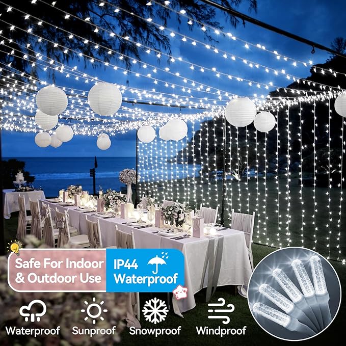 Heceltt 1600 LED 630 FT String Lights Outdoor, 8 Modes Cool White Christmas Lights Plug in, Waterproof Led Lights with Timer and Memory String Lights for Xmas Holiday Wedding Decorations