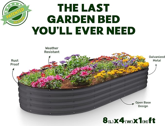 Galvanized Raised Garden Beds Outdoor // 8×4×1 ft (2-Pack) Planter Raised Beds for Gardening, Vegetables, Flowers // Large Metal Garden Box // Patented Tool-Free Design (Gray)