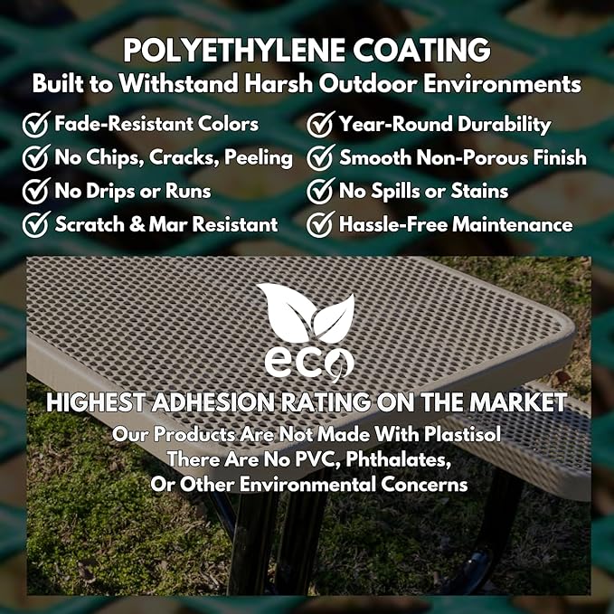 Heavy-Duty Portable Outdoor Picnic Table with Umbrella Hole, Punched Steel Patio Dining Furniture Made in America (46" Round Top, Textured Gold Vein)