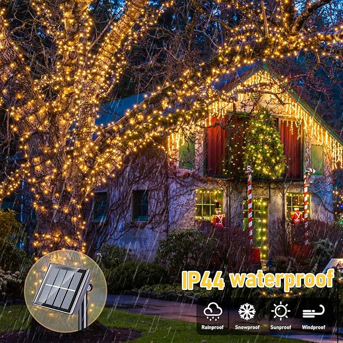 2 Pack 200 LED Solar Christmas Lights - 75.5 Ft Warm White Outdoor String Lights, 8 Modes for Outside Christmas Tree, Garden, Patio, Tree, Valentines