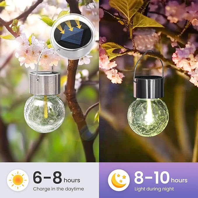 Hanging Solar Lights Outdoor,New Upgraded Moving Led Beads,Solar Powered Waterproof Lighting,12 Pack Hanging Globe Solar Lights for Garden Yard Patio Fence Christmas Decoration (Warm White)