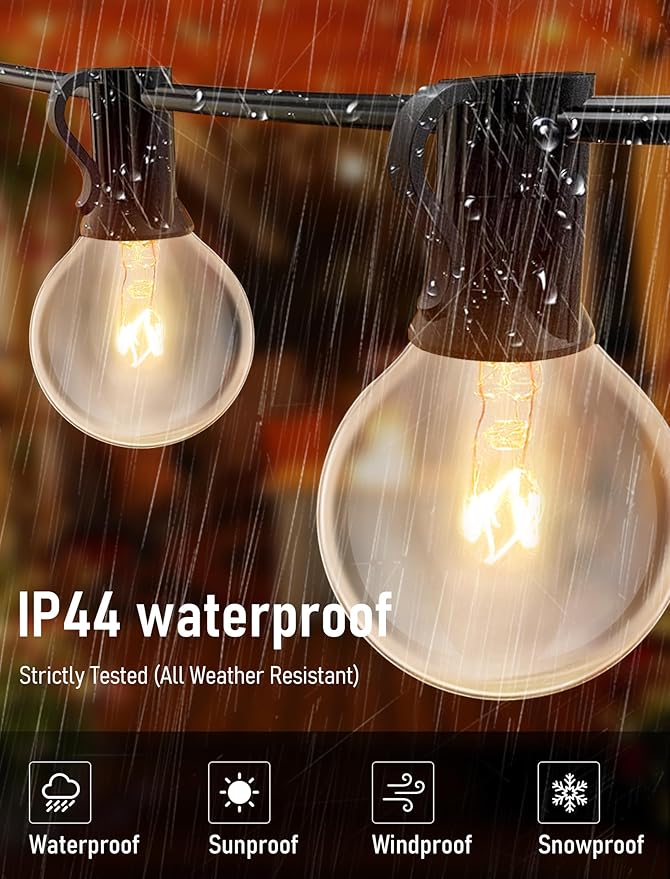 25FT String Lights, G40 Outdoor String Lights Edison Light Bulbs Clear Globe Lights for Backyard Patio Lights Indoor/Outdoor Commercial Decoration -5 Watt/120 Voltage/E12 Base -Black Wire