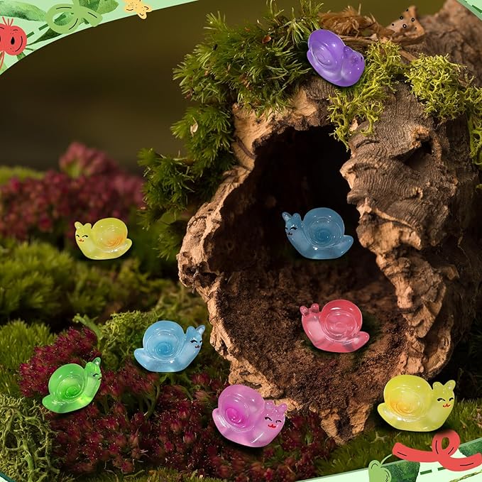 90 Pcs Luminous Resin Snail Miniatures Mini Animals Figures Cute Snail Figurine Fairy Decor Animal Ornament for Garden Landscape Home Accessories Craft Cake Decoration DIY