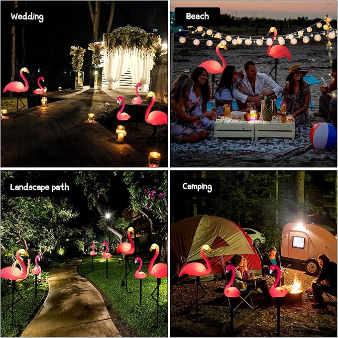 9 Pcs Flamingo Solar Lights LED Flamingo Stake Lights Waterproof Flamingo Lights for Outdoor Pink Yard Lawn Garden Ornaments Patio Pond Ground Backyard Decor Pathway Outside Decorations
