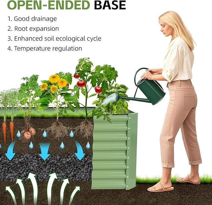 4x2x2ft (2 Pack) Raised Garden Bed - Galvanized Deep Root Planter Boxes Outdoor with Wing Nuts and Safety Edges for Gardening Vegetables, Flowers, Herbs, Succulents - Olive Green