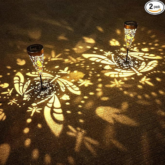 2-Pack Dragonfly Outdoor Solar Pathway Lights, Metal Garden Path Decorations, Waterproof Landscape Lighting for Yard, Lawn, Walkway – Gifts for Women, Mom, Grandma