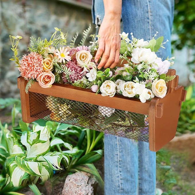 Garden Harvest Basket Mesh Storage with Handle Versatile Gardening Fruits Vegetables Gathering Basket Garden Supply Gardener Gift Spring for Washing Holding(Brown,13.4in)