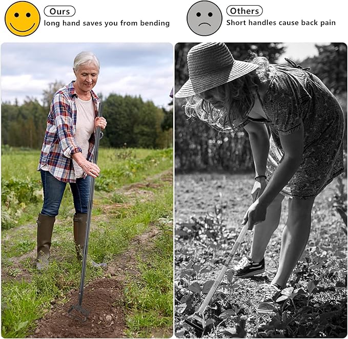 Hoe Garden Tools, 37-49 Inch Gardening Tools for Weeding, Stirrup Hoe Long Handle for Yard Weed Puller, Scuffle Hula Adjustable Weeding Loop Hoe for Lawn, Vegetable, Soil, Planting Black