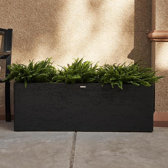 42 Inch Rectangular Concrete Planter（42Lx14Wx15H，58 Pounds）,Durable All-Weather Use with Drainage Holes,Large Rectangular Planter for Outdoor Indoor Plants