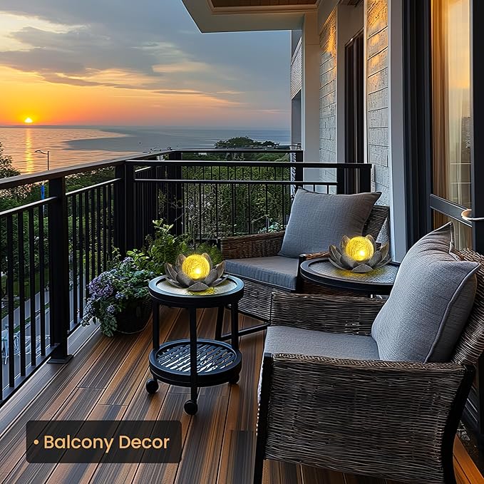 GIGALUMI Solar Light Outdoor Garden Decor, Lotus Flower Light Crackle Globe Glass Lantern Outdoor Table Decor Waterproof for Patio, Lawn, Pathway, Pool, Pond (Grey Petal)