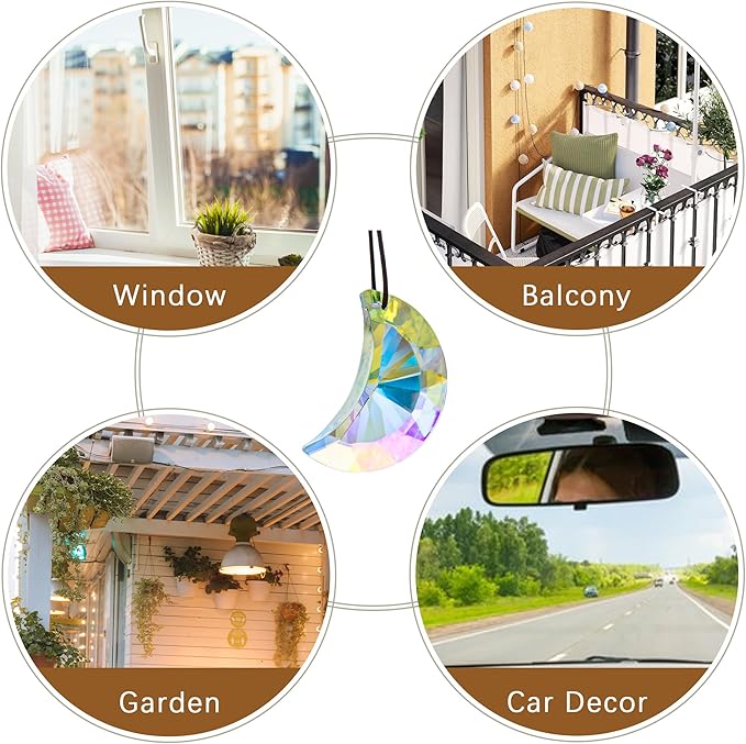 HDCRYSTALGIFTS 2pcs 50mm Crystal Prisms Sun Catchers,Half Moon Drop Hanging Suncatchers for Windows, Rainbow Maker Crystals Decoration