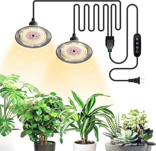 Grow Light Bulbs Indoor Plants Lights Adjustable Cord,Timer, Full Spectrum Plant Growing Lamp for Seedling,Greenhouse,Seedlings (2 Lights (14.7ft))