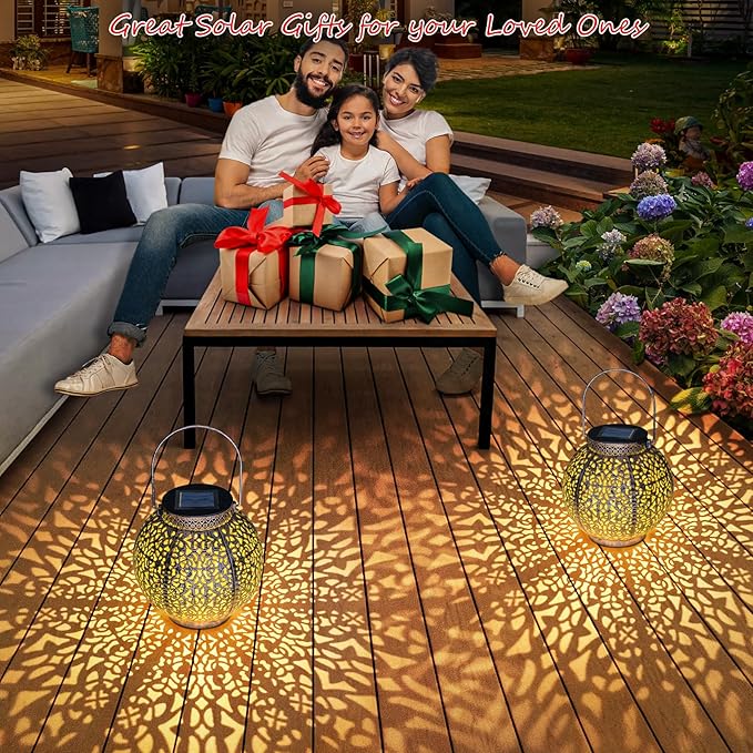 2Pack Outdoor Solar Lanterns Waterproof, Garden Gifts for Women, Rose Patio Garden Decor Lights , Warm White LED Table Lamp for Yard Art, Porch, Mothers Day Mom Grandma (Antique Bronze )