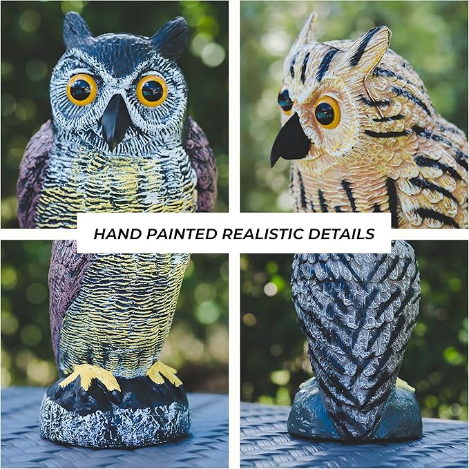 Galashield Plastic Owl Decoys [Set of 3] - Multicolor Owl Statues for Garden & Outdoors, Scare Birds Away, Realistic Design with Reflective Eyes, Weather Resistant