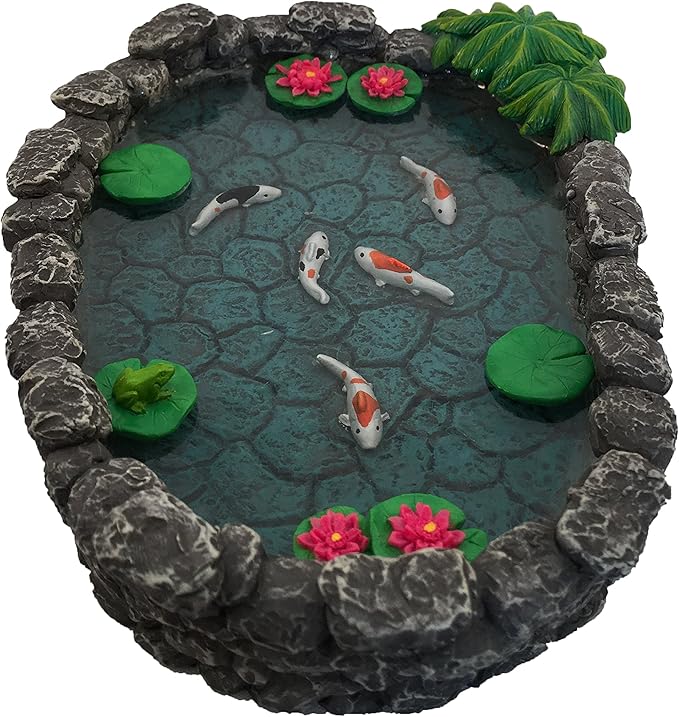 GlitZGlam KOI Miniature Pond for a Fairy Garden. A Miniature Pond for a Miniature Fairy Garden and Enchanted Garden Accessories