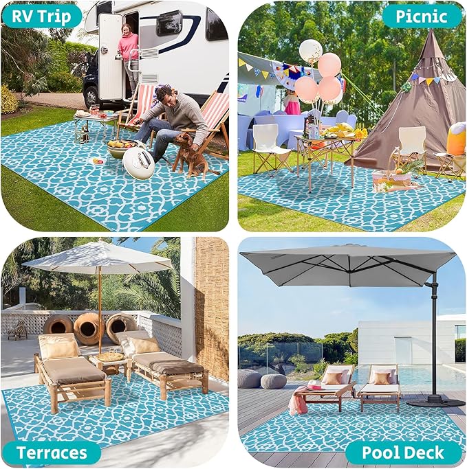 HEBE Outdoor Rug Waterproof 5x8, Plastic Straw Rug Camping Rug, Reversible Outdoor Patio Rugs RV Mat Clearance, Indoor Outside Floor Carpet for Porch,Deck,Camper,Balcony,Backyard
