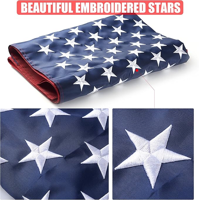 American Flag 4x6 Ft, USA US Flags Outdoor, Heavy Duty Durable, Embroidered Stars, Sewn Stripes and Brass Grommets
