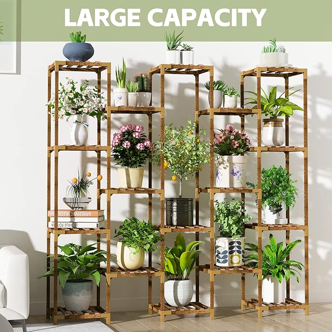 HOMKIRT Plant Stand Indoor Outdoor, 17 Tier Large Tall Plant Shelf for Indoor Plants Multiple, Wood Plant Stand Rack Holder Table for Living Room Garden Patio Window
