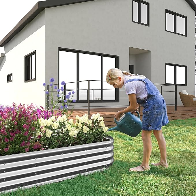 12x2x1.3 Oval Galvanized Raised Garden Bed,Outdoor Planter Box Metal Patio Kit Planting Bed for Vegetables Flowers and Succulents