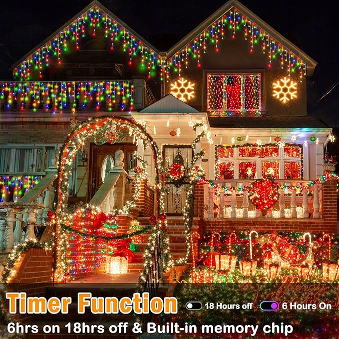 Hezbjiti Christmas Lights Decorations Outdoor, 800 LED 65.6 FT 8 Modes 150 Drops Fairy String Curtain Lights for Christmas Decor Eaves Window Party Yard Garden Indoor (Multicolor)