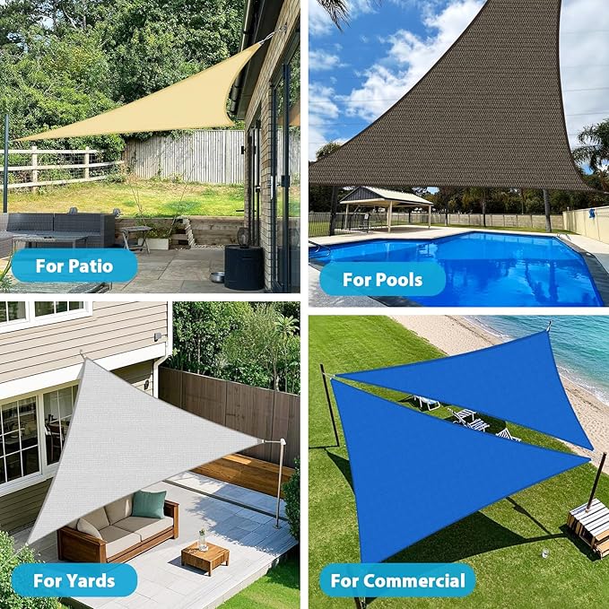 Amagenix Sun Shade Sail 7'X10'X12' Curved Edge Outdoor Shade Canopy Light Grey Breathable 95% UV Block Shade Cloth for Patio Garden Backyard (We Make Custom Size)