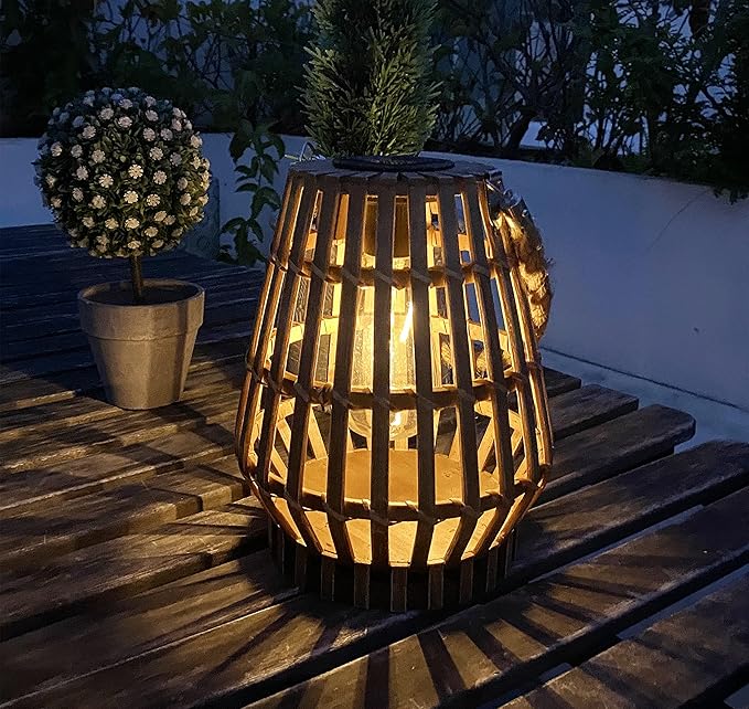 Hanging Solar Lantern Rattan Outdoor Lanterns for Patio Waterproof with Handle Large Bright Natural Bamboo Solar Table Lamp LED Lights Edison Bulb Design Decor for Wedding Yard Garden Farmhouse