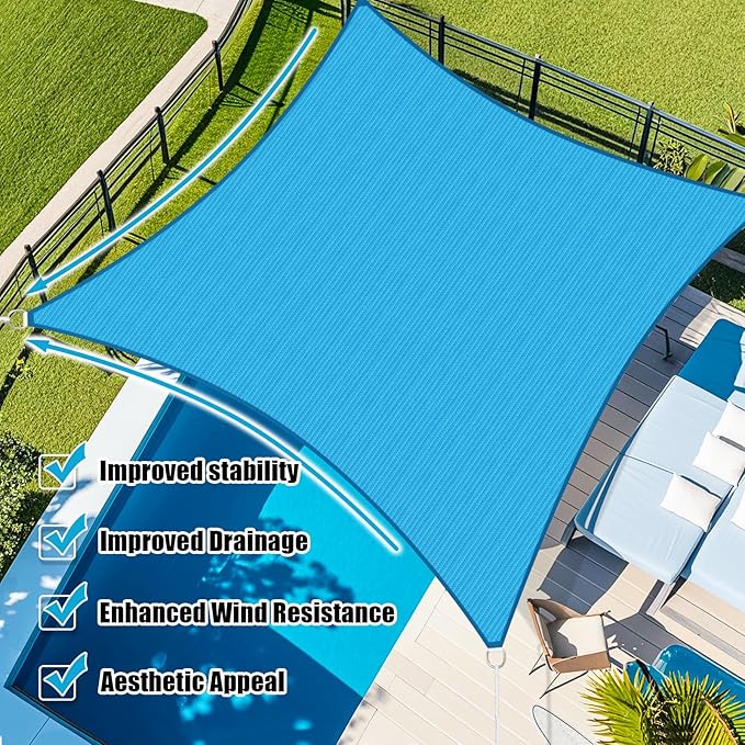 Amagenix Sun Shade Sail 16'X20' Curved Edge Outdoor Shade Canopy Turquoise Mixed Breathable 95% UV Block Shade Cloth for Patio Garden Backyard (We Make Custom Size)