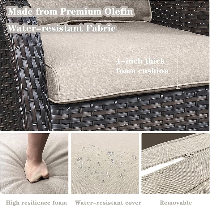 4 Piece Patio Furniture Set - Outdoor Glider Bench with Swivel Rocker Chairs and Coffee Table, High Back Small Outdoor Conversation Furniture Sets for Deck Sunroom Balcony Backyard