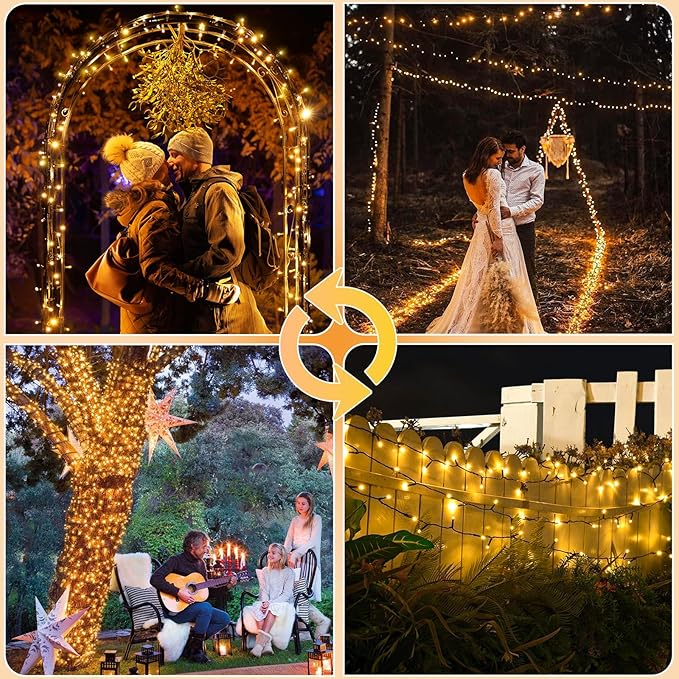 2 Pack Solar String Lights for Outside, Each 40Ft 120 LED Solar Lights Outdoor, 8 Modes Waterproof Solar Powered Twinkle Light for Backyard Patio Tree Party Garden Wedding Decoration, Warm White