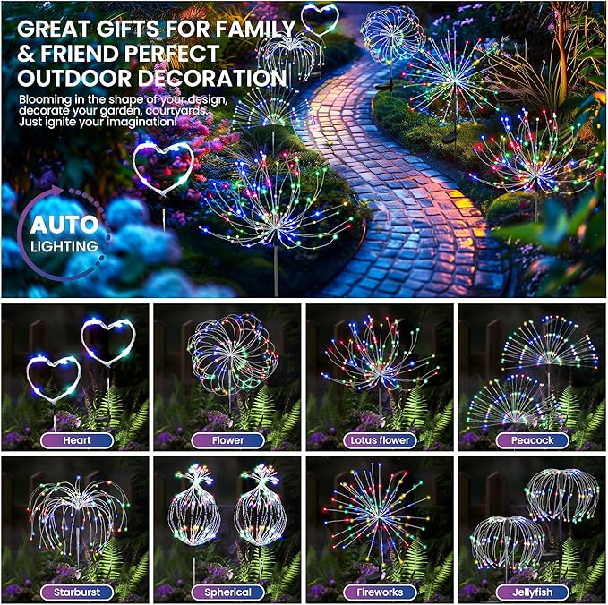 Garden Decor Solar Lights Outdoor,8Pack 120LED Waterproof Colorful Solar Garden Lights Your Outdoor Decoration,Yard, Patio, Porch,Flower Pot,Pathway,Christmas