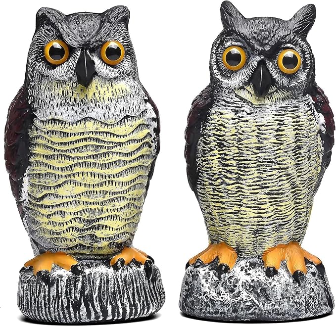 2 Packs Fake Plastic Owl Statue, Multicolor Garden Owl Statue, Plastic Statue for House, Garden, Pool, Yard.