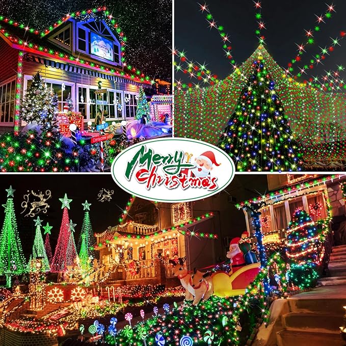 Hezbjiti 2 Pack 1000 LED 403 FT Christmas String Lights Outdoor, 8 Lighting Modes IP44 Waterproof Fairy Lights with Timer and Dimmable Function for Party Tree Decorations (Red+Green, Clear Wire)